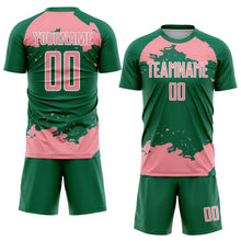 Загрузить изображение в средство просмотра галереи, Custom Kelly Green Medium Pink-White Abstract Fragment Art Sublimation Soccer Uniform Jersey
