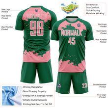 Загрузить изображение в средство просмотра галереи, Custom Kelly Green Medium Pink-White Abstract Fragment Art Sublimation Soccer Uniform Jersey
