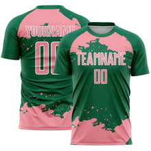 Загрузить изображение в средство просмотра галереи, Custom Kelly Green Medium Pink-White Abstract Fragment Art Sublimation Soccer Uniform Jersey

