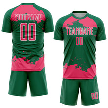 Загрузить изображение в средство просмотра галереи, Custom Kelly Green Neon Pink-White Abstract Fragment Art Sublimation Soccer Uniform Jersey
