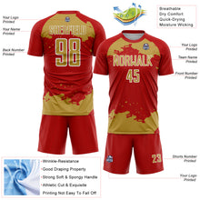 Charger l&#39;image dans la galerie, Custom Red Old Gold-White Abstract Fragment Art Sublimation Soccer Uniform Jersey
