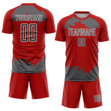 Загрузить изображение в средство просмотра галереи, Custom Red Steel Gray-White Abstract Fragment Art Sublimation Soccer Uniform Jersey
