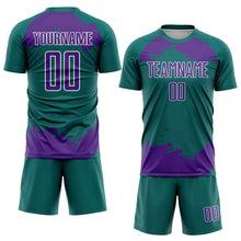 Laden Sie das Bild in den Galerie-Viewer, Custom Teal Purple-White Abstract Fragment Art Sublimation Soccer Uniform Jersey
