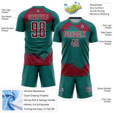 Загрузить изображение в средство просмотра галереи, Custom Teal Crimson-White Abstract Fragment Art Sublimation Soccer Uniform Jersey
