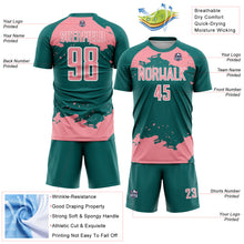 Laden Sie das Bild in den Galerie-Viewer, Custom Teal Medium Pink-White Abstract Fragment Art Sublimation Soccer Uniform Jersey
