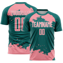Laden Sie das Bild in den Galerie-Viewer, Custom Teal Medium Pink-White Abstract Fragment Art Sublimation Soccer Uniform Jersey
