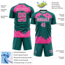 Загрузить изображение в средство просмотра галереи, Custom Teal Pink-White Abstract Fragment Art Sublimation Soccer Uniform Jersey

