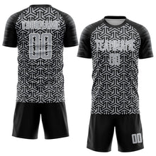 Load image into Gallery viewer, Custom Black Gray-White Geometric Arrow Sublimation Soccer Uniform Jersey
