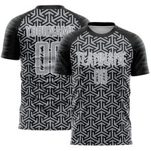 Load image into Gallery viewer, Custom Black Gray-White Geometric Arrow Sublimation Soccer Uniform Jersey
