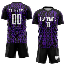 Laden Sie das Bild in den Galerie-Viewer, Custom Black White-Purple Geometric Arrow Sublimation Soccer Uniform Jersey
