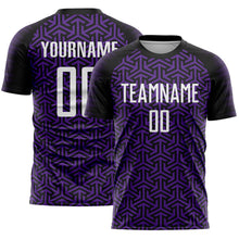 Laden Sie das Bild in den Galerie-Viewer, Custom Black White-Purple Geometric Arrow Sublimation Soccer Uniform Jersey
