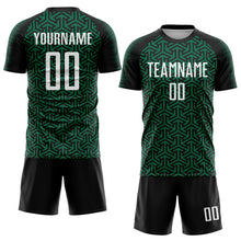 Загрузить изображение в средство просмотра галереи, Custom Black White-Kelly Green Geometric Arrow Sublimation Soccer Uniform Jersey
