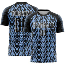Load image into Gallery viewer, Custom Black Light Blue-White Geometric Arrow Sublimation Soccer Uniform Jersey
