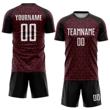 Laden Sie das Bild in den Galerie-Viewer, Custom Black White-Crimson Geometric Arrow Sublimation Soccer Uniform Jersey
