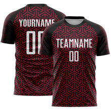 Laden Sie das Bild in den Galerie-Viewer, Custom Black White-Crimson Geometric Arrow Sublimation Soccer Uniform Jersey
