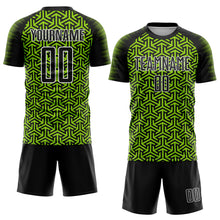 Load image into Gallery viewer, Custom Black Neon Green-White Geometric Arrow Sublimation Soccer Uniform Jersey
