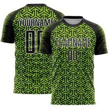 Load image into Gallery viewer, Custom Black Neon Green-White Geometric Arrow Sublimation Soccer Uniform Jersey
