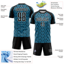 Charger l&#39;image dans la galerie, Custom Black Sky Blue-White Geometric Arrow Sublimation Soccer Uniform Jersey
