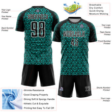 Charger l&#39;image dans la galerie, Custom Black Aqua-White Geometric Arrow Sublimation Soccer Uniform Jersey
