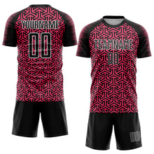 Load image into Gallery viewer, Custom Black Neon Pink-White Geometric Arrow Sublimation Soccer Uniform Jersey
