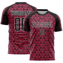 Load image into Gallery viewer, Custom Black Neon Pink-White Geometric Arrow Sublimation Soccer Uniform Jersey
