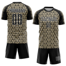 Load image into Gallery viewer, Custom Black Cream-White Geometric Arrow Sublimation Soccer Uniform Jersey
