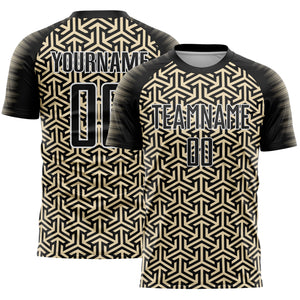 Custom Black Cream-White Geometric Arrow Sublimation Soccer Uniform Jersey