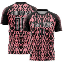 Load image into Gallery viewer, Custom Black Medium Pink-White Geometric Arrow Sublimation Soccer Uniform Jersey
