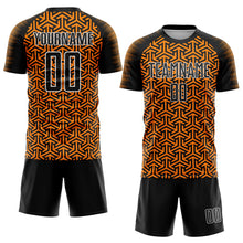 Load image into Gallery viewer, Custom Black Bay Orange-White Geometric Arrow Sublimation Soccer Uniform Jersey
