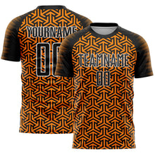 Load image into Gallery viewer, Custom Black Bay Orange-White Geometric Arrow Sublimation Soccer Uniform Jersey

