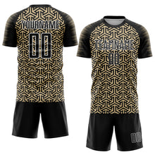 Load image into Gallery viewer, Custom Black Vegas Gold-White Geometric Arrow Sublimation Soccer Uniform Jersey
