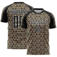 Load image into Gallery viewer, Custom Black Vegas Gold-White Geometric Arrow Sublimation Soccer Uniform Jersey
