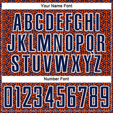 Laden Sie das Bild in den Galerie-Viewer, Custom Navy Orange-White Geometric Arrow Sublimation Soccer Uniform Jersey
