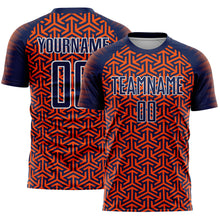 Laden Sie das Bild in den Galerie-Viewer, Custom Navy Orange-White Geometric Arrow Sublimation Soccer Uniform Jersey
