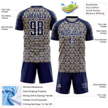 Load image into Gallery viewer, Custom Navy Cream-White Geometric Arrow Sublimation Soccer Uniform Jersey

