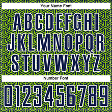 Load image into Gallery viewer, Custom Navy Neon Green-White Geometric Arrow Sublimation Soccer Uniform Jersey

