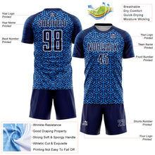 Charger l&#39;image dans la galerie, Custom Navy Powder Blue-White Geometric Arrow Sublimation Soccer Uniform Jersey
