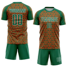 Загрузить изображение в средство просмотра галереи, Custom Kelly Green Orange-White Geometric Arrow Sublimation Soccer Uniform Jersey
