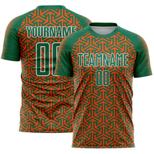 Загрузить изображение в средство просмотра галереи, Custom Kelly Green Orange-White Geometric Arrow Sublimation Soccer Uniform Jersey
