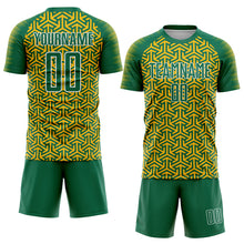 Загрузить изображение в средство просмотра галереи, Custom Kelly Green Gold-White Geometric Arrow Sublimation Soccer Uniform Jersey
