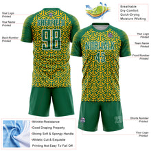 Загрузить изображение в средство просмотра галереи, Custom Kelly Green Gold-White Geometric Arrow Sublimation Soccer Uniform Jersey

