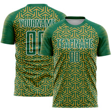 Загрузить изображение в средство просмотра галереи, Custom Kelly Green Old Gold-White Geometric Arrow Sublimation Soccer Uniform Jersey
