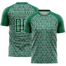 Загрузить изображение в средство просмотра галереи, Custom Kelly Green Gray-White Geometric Arrow Sublimation Soccer Uniform Jersey
