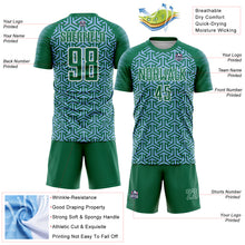 Загрузить изображение в средство просмотра галереи, Custom Kelly Green Light Blue-White Geometric Arrow Sublimation Soccer Uniform Jersey
