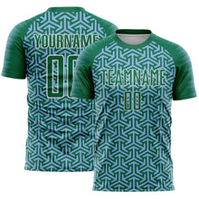 Загрузить изображение в средство просмотра галереи, Custom Kelly Green Light Blue-White Geometric Arrow Sublimation Soccer Uniform Jersey
