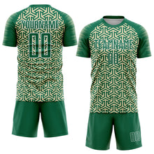 Загрузить изображение в средство просмотра галереи, Custom Kelly Green Cream-White Geometric Arrow Sublimation Soccer Uniform Jersey
