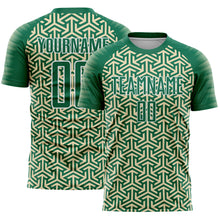 Загрузить изображение в средство просмотра галереи, Custom Kelly Green Cream-White Geometric Arrow Sublimation Soccer Uniform Jersey
