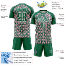 Laden Sie das Bild in den Galerie-Viewer, Custom Kelly Green Light Pink-White Geometric Arrow Sublimation Soccer Uniform Jersey
