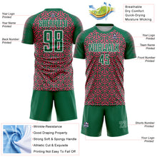 Laden Sie das Bild in den Galerie-Viewer, Custom Kelly Green Neon Pink-White Geometric Arrow Sublimation Soccer Uniform Jersey
