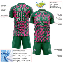 Laden Sie das Bild in den Galerie-Viewer, Custom Kelly Green Pink-White Geometric Arrow Sublimation Soccer Uniform Jersey
